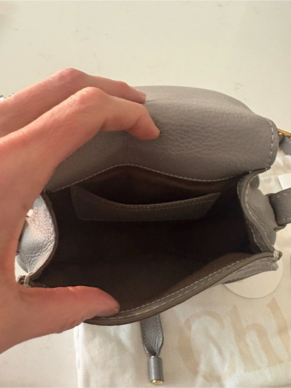 Chloe mini/small Marcie Saddle Crossbody in Cashmere Gray Like New